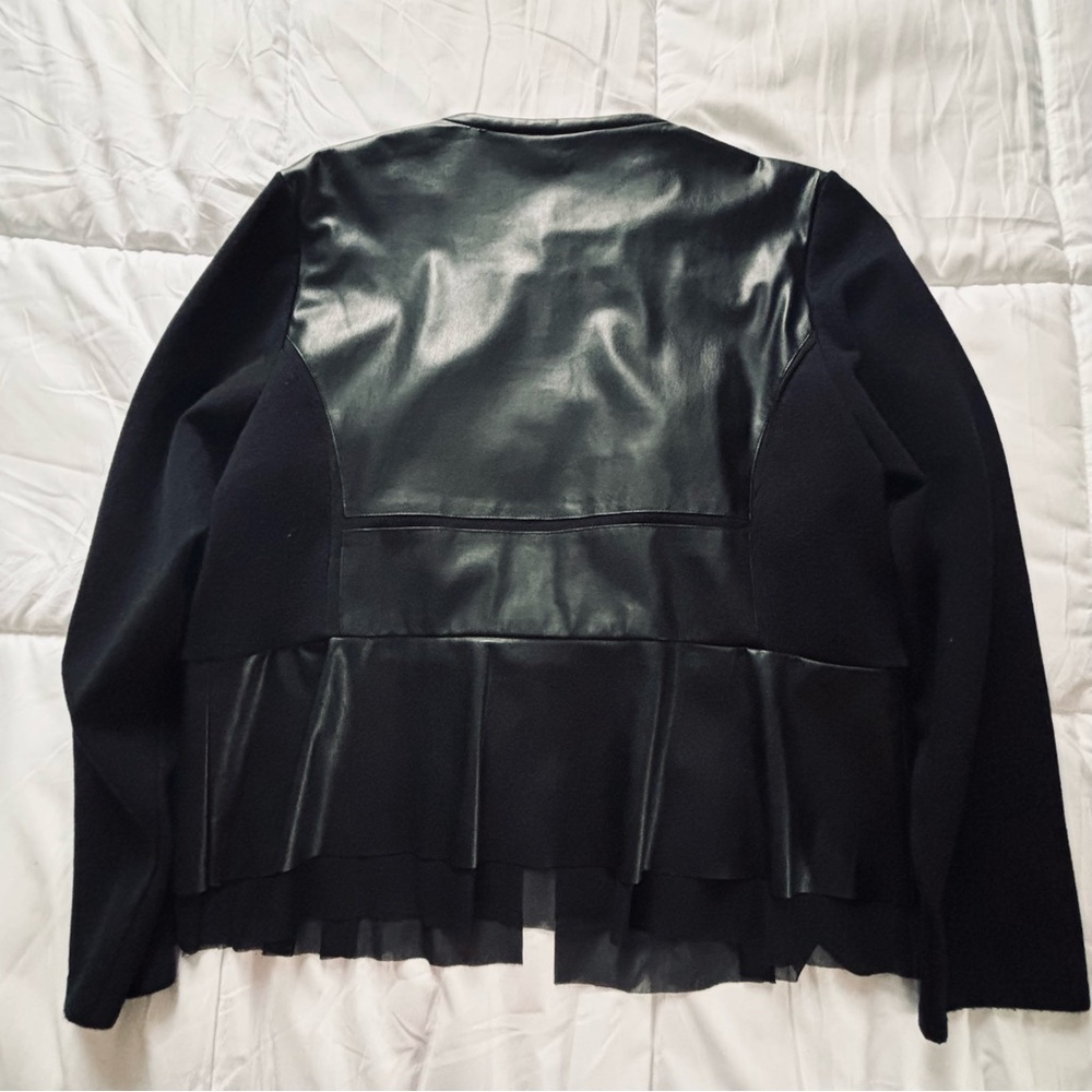 Chico's Black Mixed-Media Faux-Leather Peplum Jacket - Picture 2 of 4